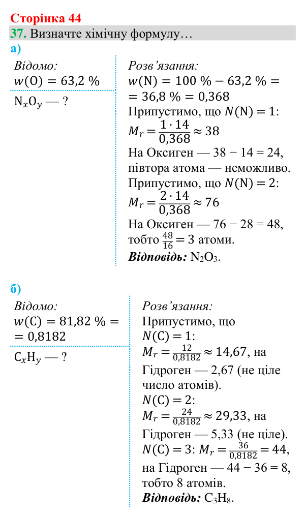 Відповідь до завдання 37 (с. 44) з хімії для 8 класу (Григорович, 2025): Установлення хімічних формул сполук