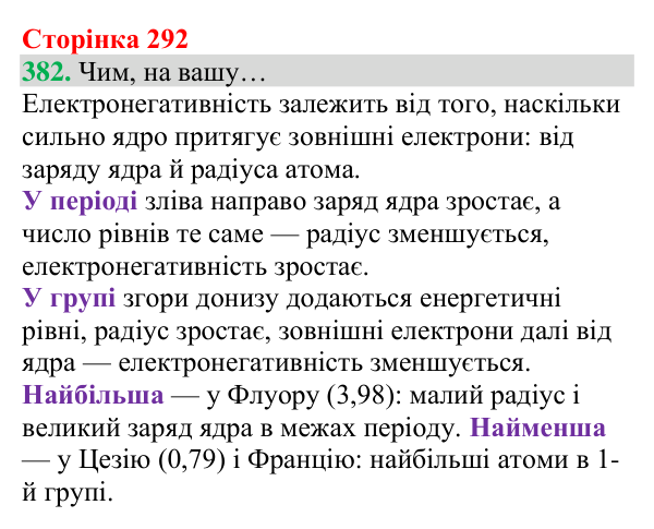 Відповідь до завдання 382 (с. 292) з хімії для 8 класу (Григорович, 2025): Полярність ковалентного зв’язку