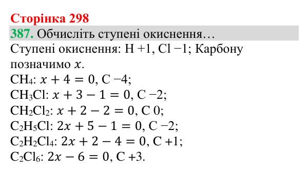 Відповідь до завдання 387 (с. 298) з хімії для 8 класу (Григорович, 2025): Ступінь окиснення хімічних елементів