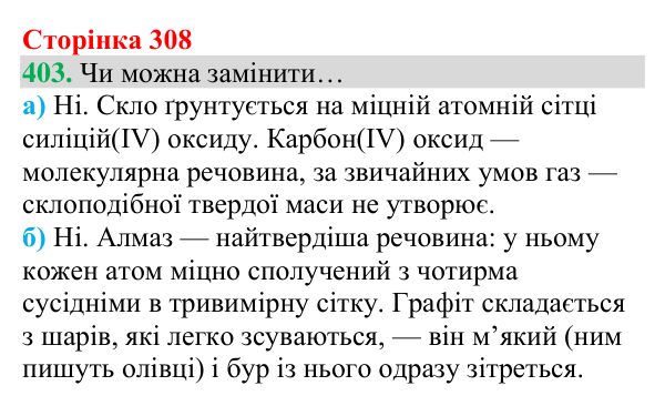Відповідь до завдання 403 (с. 308) з хімії для 8 класу (Григорович, 2025): Речовини атомної та молекулярної будови