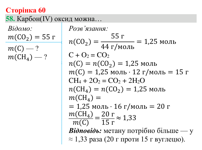 Відповідь до завдання 58 (с. 60) з хімії для 8 класу (Григорович, 2025): Розрахунки за хімічними рівняннями