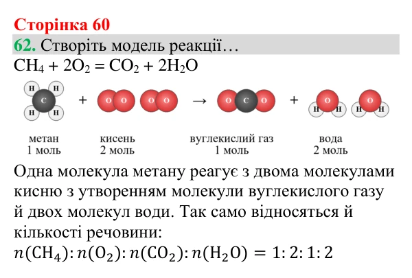 Відповідь до завдання 62 (с. 60) з хімії для 8 класу (Григорович, 2025): Розрахунки за хімічними рівняннями
