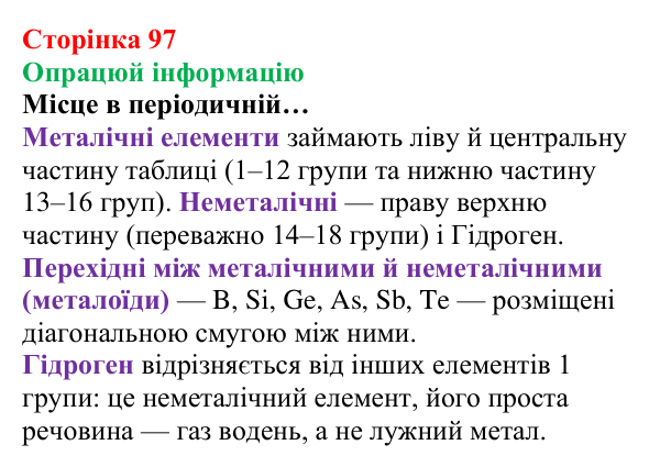 Сторінка 97, опрацюй інформацію Відповідь до завдання «Опрацюй інформацію» (с. 97) з хімії для 8 класу (Лашевська, 2025): 12. Таємниці періодичної таблиці