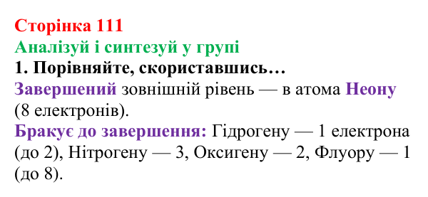 Сторінка 111, аналізуй і синтезуй у групі Відповідь до завдання «Аналізуй і синтезуй у групі» (с. 111) з хімії для 8 класу (Лашевська, 2025): 13. Ковалентний...