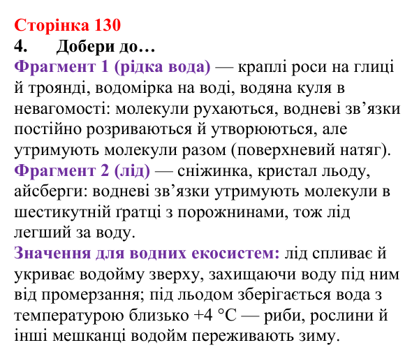 Відповідь до завдання 4 (с. 130) з хімії для 8 класу (Лашевська, 2025): 15. Таємниці водневого зв’язку