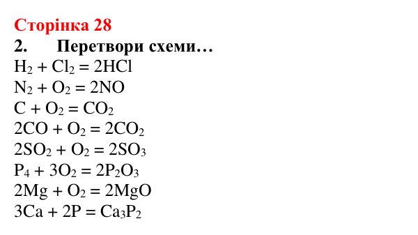 Сторінка 28, завдання 2 Відповідь до завдання 2 (с. 28) з хімії для 8 класу (Лашевська, 2025): 3. Моделюємо хімічні реакції. Схема хімічної...