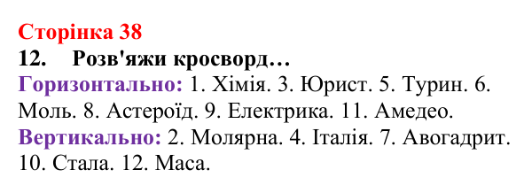 Сторінка 38, завдання 12 Відповідь до завдання 12 (с. 38) з хімії для 8 класу (Лашевська, 2025): 4. Моль — одиниця кількості речовини. Молярна маса...
