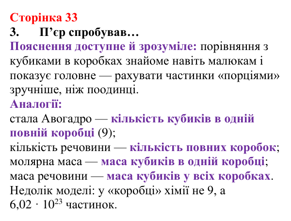 Відповідь до завдання 3 (с. 33) з хімії для 8 класу (Лашевська, 2025): 4. Моль — одиниця кількості речовини. Молярна маса...
