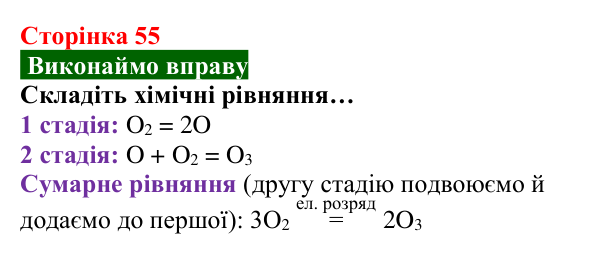 Відповідь до вправи (с. 55) з хімії для 8 класу (Попель, 2025): Озон