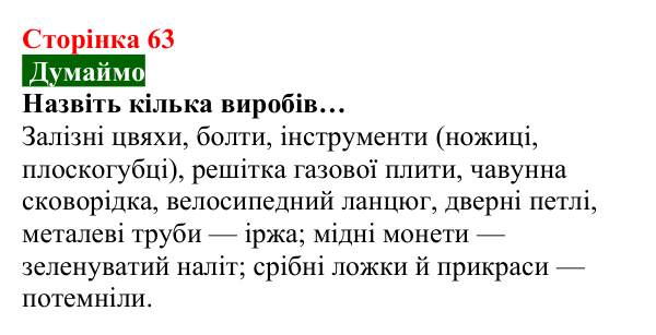 Відповідь до завдання «Думаймо» (с. 63) з хімії для 8 класу (Попель, 2025): Корозія металів