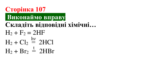 Відповідь до вправи (с. 107) з хімії для 8 класу (Попель, 2025): Реакції сполучення