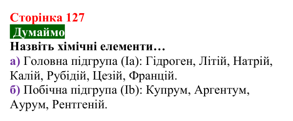 Відповідь до завдання «Думаймо» (с. 127) з хімії для 8 класу (Попель, 2025): Періодична таблиця хімічних елементів