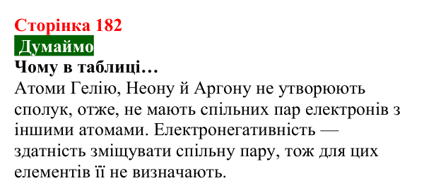 Відповідь до завдання «Думаймо» (с. 182) з хімії для 8 класу (Попель, 2025): Електронегативність хімічних елементів...