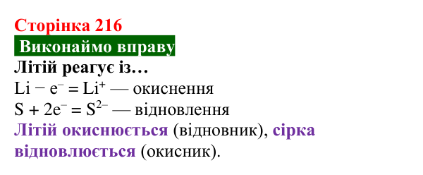 Відповідь до вправи (с. 216) з хімії для 8 класу (Попель, 2025): Метали як реагенти. Окисно-відновні реакції