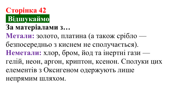 Відповідь до завдання «Відшукаймо» (с. 42) з хімії для 8 класу (Попель, 2025): Хімічні властивості кисню: реакції...