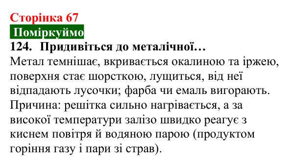 Відповідь до завдання 124 (с. 67) з хімії для 8 класу (Попель, 2025): Корозія металів