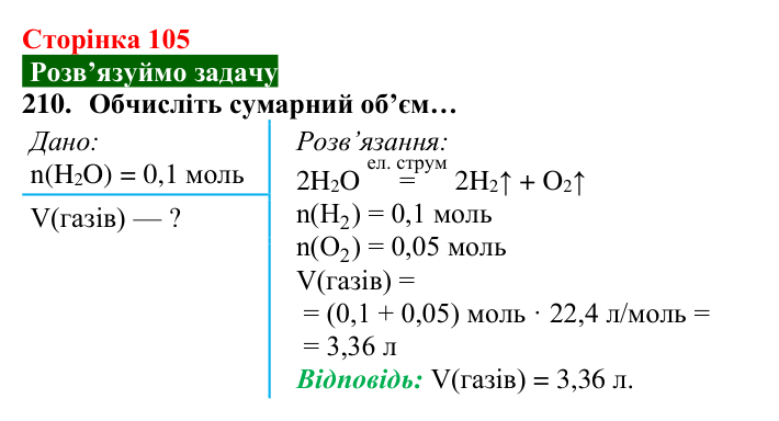 Відповідь до завдання 210 (с. 105) з хімії для 8 класу (Попель, 2025): Обчислення за хімічними рівняннями