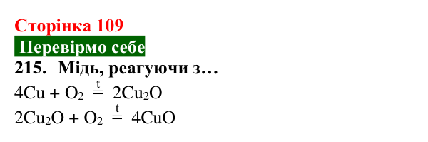 Відповідь до завдання 215 (с. 109) з хімії для 8 класу (Попель, 2025): Реакції сполучення