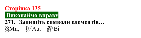 Відповідь до завдання 271 (с. 135) з хімії для 8 класу (Попель, 2025): Склад атомів