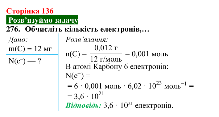 Відповідь до завдання 276 (с. 136) з хімії для 8 класу (Попель, 2025): Склад атомів