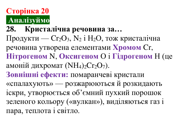Відповідь до завдання 28 (с. 20) з хімії для 8 класу (Попель, 2025): Властивості та перетворення речовин