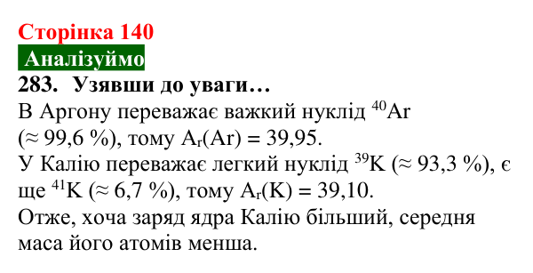 Відповідь до завдання 283 (с. 140) з хімії для 8 класу (Попель, 2025): Ізотопи