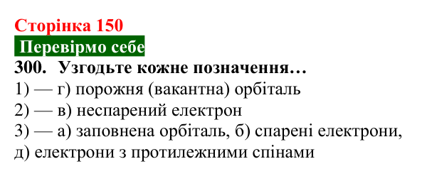 Відповідь до завдання 300 (с. 150) з хімії для 8 класу (Попель, 2025): Електрон. Атомні орбіталі. Енергія електронів в атомі