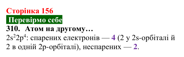 Відповідь до завдання 310 (с. 156) з хімії для 8 класу (Попель, 2025): Електронна будова атомів