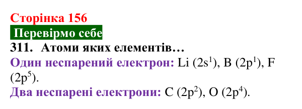 Відповідь до завдання 311 (с. 156) з хімії для 8 класу (Попель, 2025): Електронна будова атомів