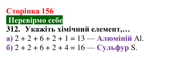 Відповідь до завдання 312 (с. 156) з хімії для 8 класу (Попель, 2025): Електронна будова атомів