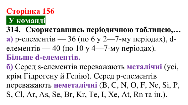Відповідь до завдання 314 (с. 156) з хімії для 8 класу (Попель, 2025): Електронна будова атомів