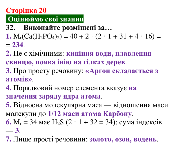 Відповідь до завдання 32 (с. 20) з хімії для 8 класу (Попель, 2025): Властивості та перетворення речовин