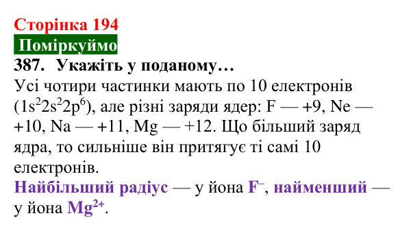 Відповідь до завдання 387 (с. 194) з хімії для 8 класу (Попель, 2025): Йони — найменші частинки багатьох речовин