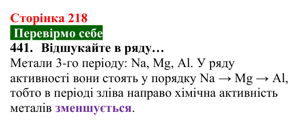 Відповідь до завдання 441 (с. 218) з хімії для 8 класу (Попель, 2025): Метали як реагенти. Окисно-відновні реакції