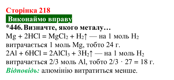Відповідь до завдання 446 (с. 218) з хімії для 8 класу (Попель, 2025): Метали як реагенти. Окисно-відновні реакції