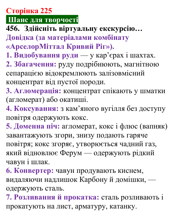 Відповідь до завдання 456 (с. 225) з хімії для 8 класу (Попель, 2025): Одержання металів