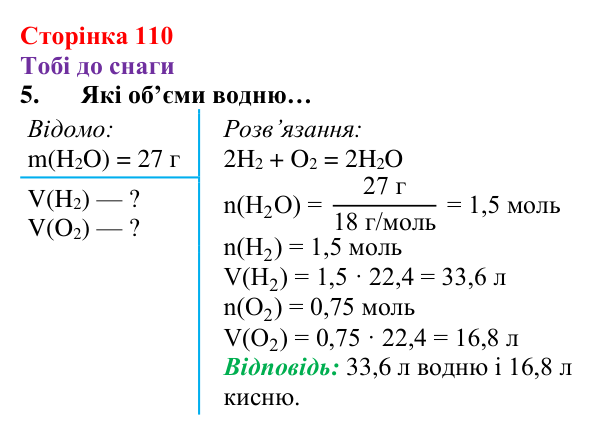 Відповідь до завдання 5 (с. 110) з хімії для 8 класу (Ярошенко, 2025): Гідроген і водень