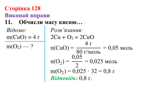 Відповідь до завдання 11 (с. 128) з хімії для 8 класу (Ярошенко, 2025): Діагностування результатів вивчення теми 2...