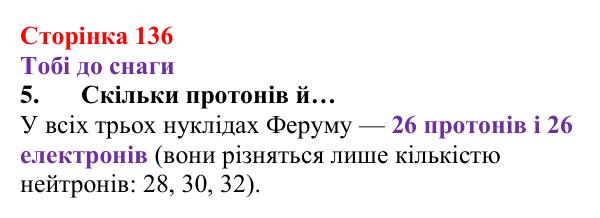 Відповідь до завдання 5 (с. 136) з хімії для 8 класу (Ярошенко, 2025): Субатомні частинки