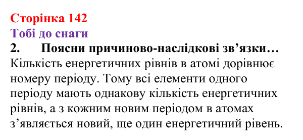Відповідь до завдання 2 (с. 142) з хімії для 8 класу (Ярошенко, 2025): Електронна оболонка атомів