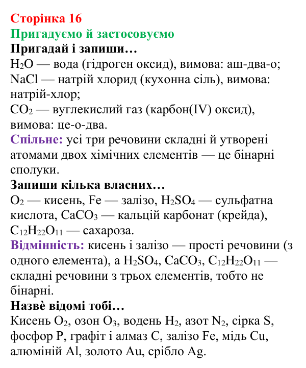 Відповідь до рубрики «Пригадуємо й застосовуємо» (с. 16) з хімії для 8 класу (Ярошенко, 2025): Як складають формули...