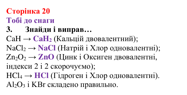 Відповідь до завдання 3 (с. 20) з хімії для 8 класу (Ярошенко, 2025): Як складають формули і назви бінарних сполук