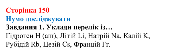 Відповідь до завдання 1 (с. 150) з хімії для 8 класу (Ярошенко, 2025): Електронні оболонки атомів і властивості хімічних...