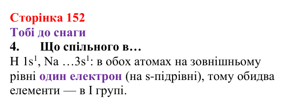 Відповідь до завдання 4 (с. 152) з хімії для 8 класу (Ярошенко, 2025): Електронні оболонки атомів і властивості хімічних...