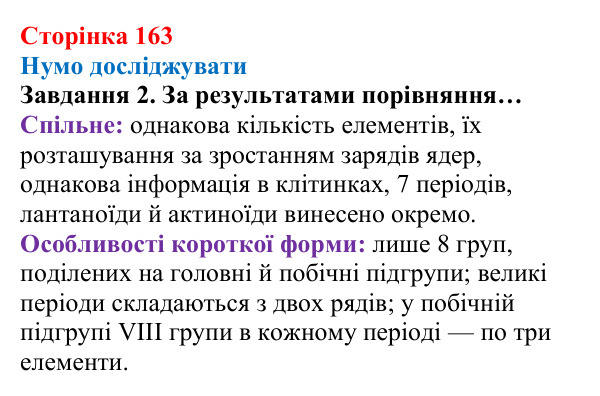 Відповідь до завдання 2 (с. 163) з хімії для 8 класу (Ярошенко, 2025): Періодична система хімічних елементів та її...