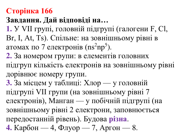 Відповідь до завдання (с. 166) з хімії для 8 класу (Ярошенко, 2025): Періодична система хімічних елементів з позиції...