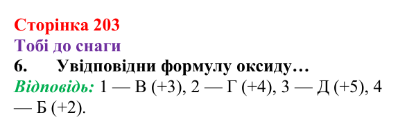 Відповідь до завдання 6 (с. 203) з хімії для 8 класу (Ярошенко, 2025): Поняття про ступені окиснення хімічних елементів