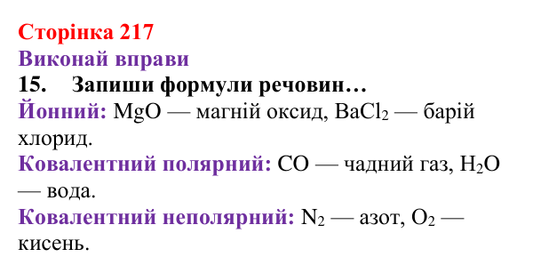 Відповідь до завдання 15 (с. 217) з хімії для 8 класу (Ярошенко, 2025): Діагностування результатів вивчення теми 4...