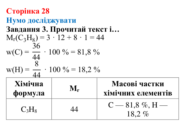 Відповідь до завдання 3 (с. 28) з хімії для 8 класу (Ярошенко, 2025): Масова частка хімічного елемента в речовині та як її...