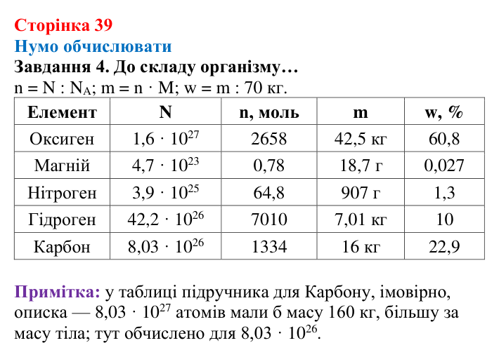 Відповідь до завдання 4 (с. 39) з хімії для 8 класу (Ярошенко, 2025): Обчислення з використанням кількості речовини...